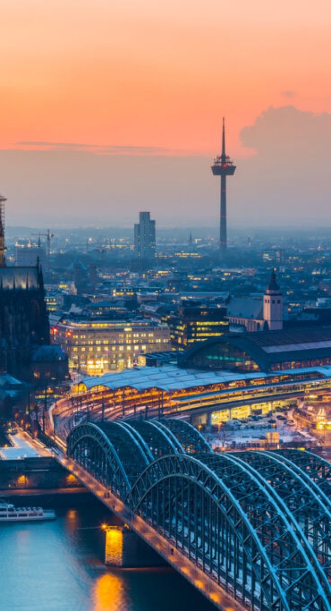 Cologne at dusk Aerial view on Cologne at dusk